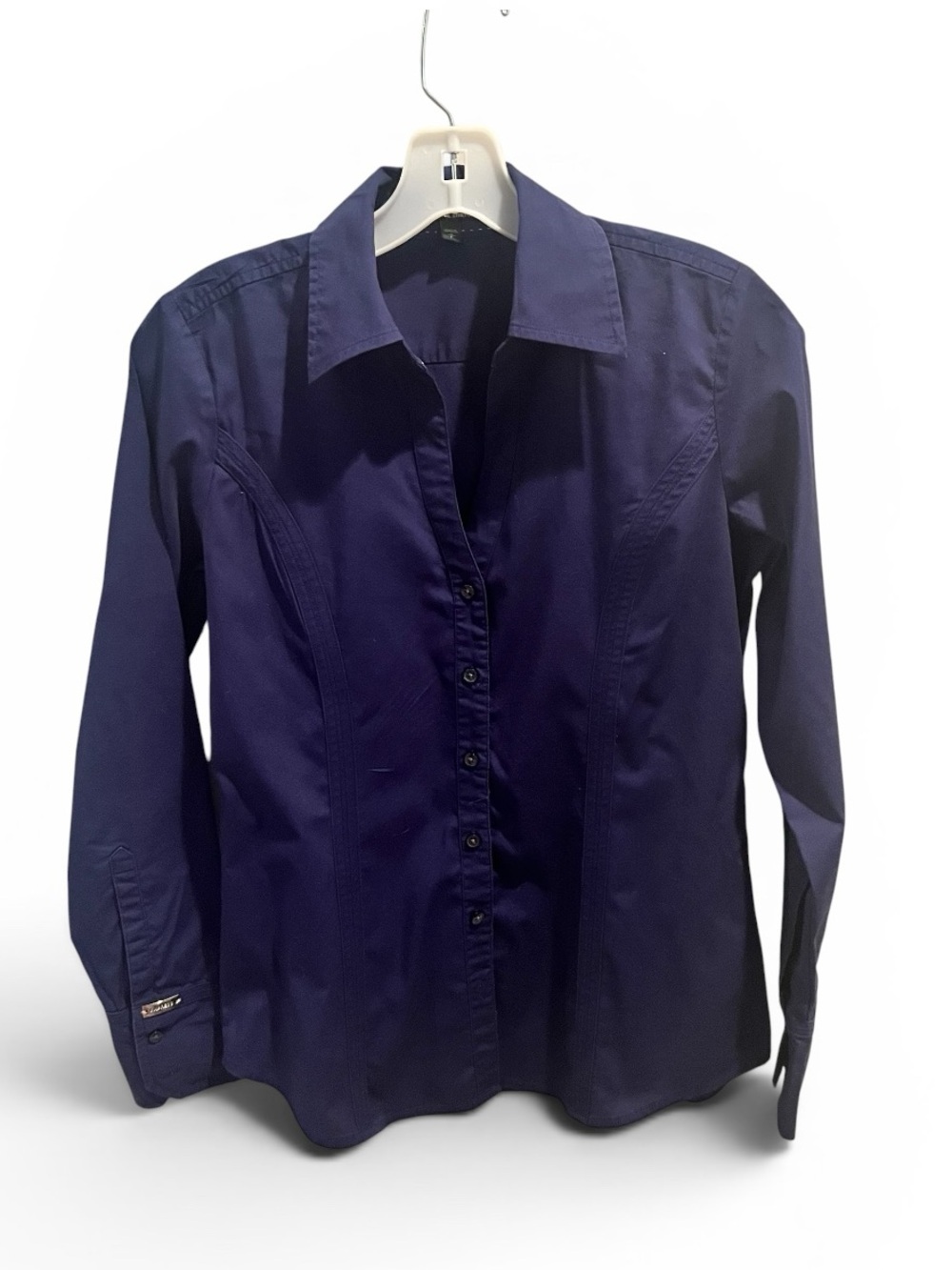 Express Women's Navy Blue Long Sleeve Essential Button Up Dress Shirt -Size S